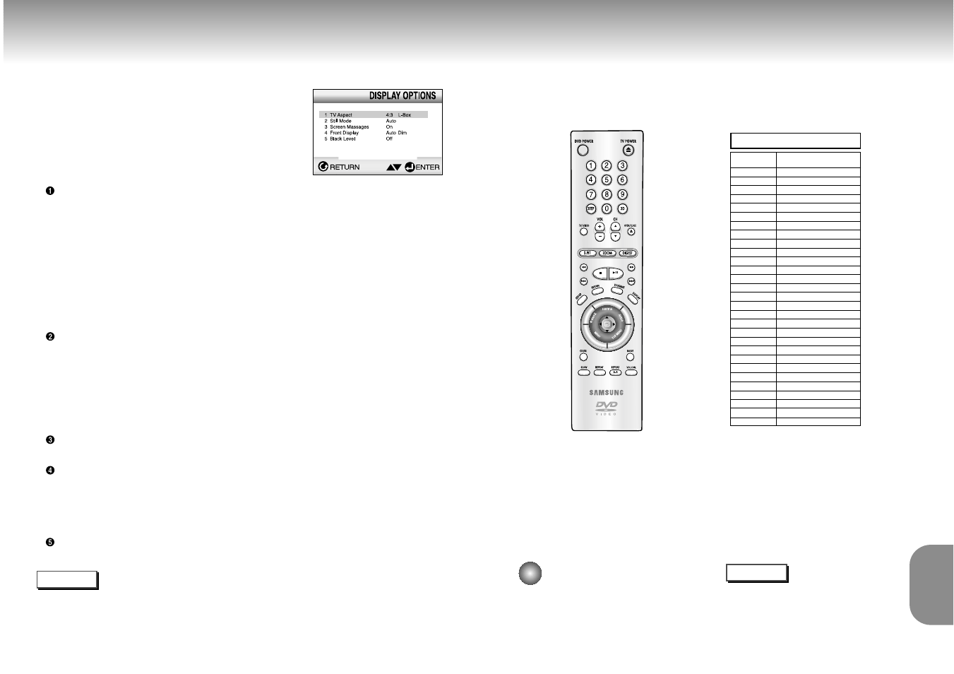 Setting up the display options, Controlling a tv with the remote | Samsung DVD-M301 User Manual | Page 18 / 21