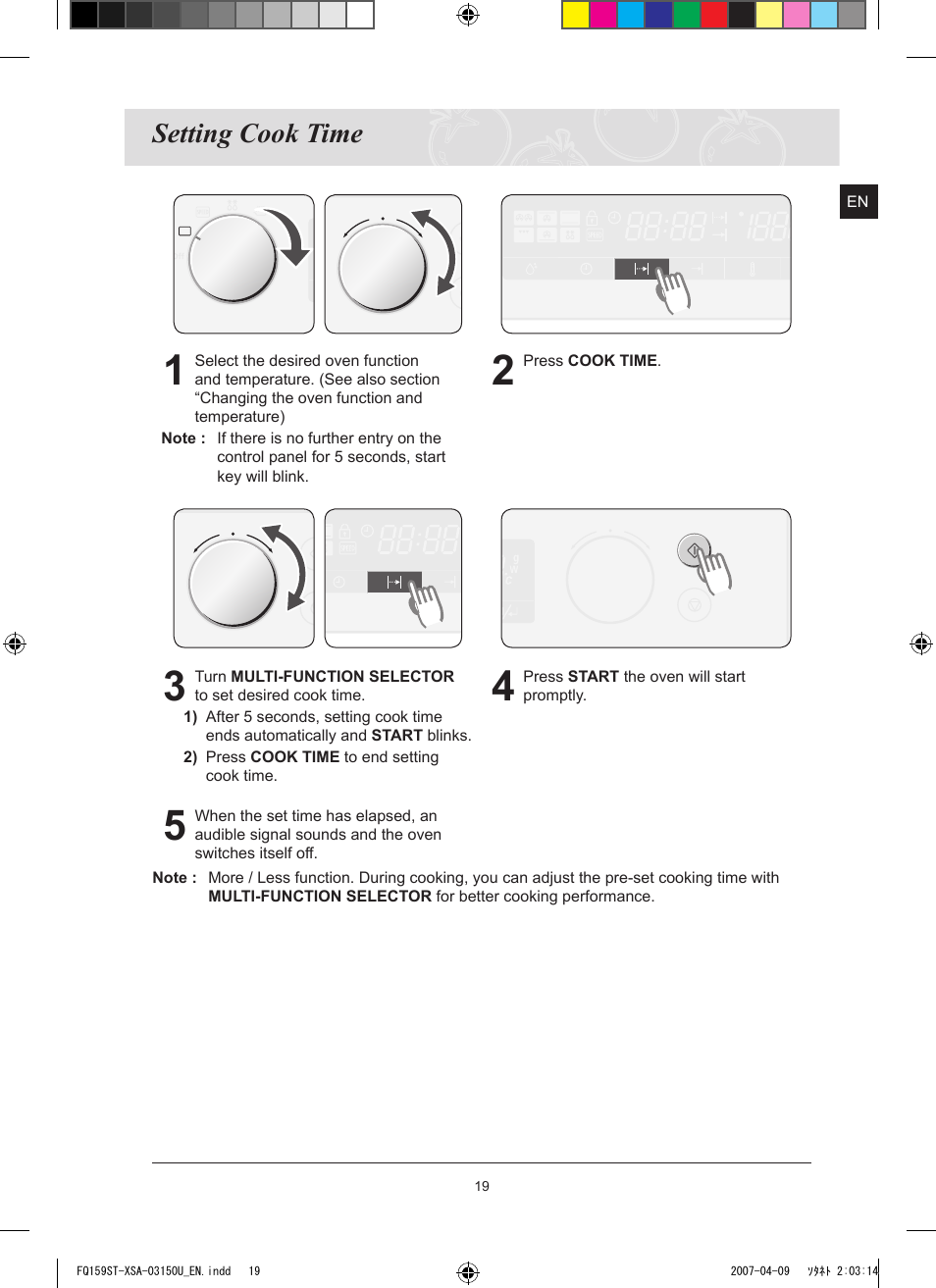 Setting cook time | Samsung FQ159ST User Manual | Page 21 / 48