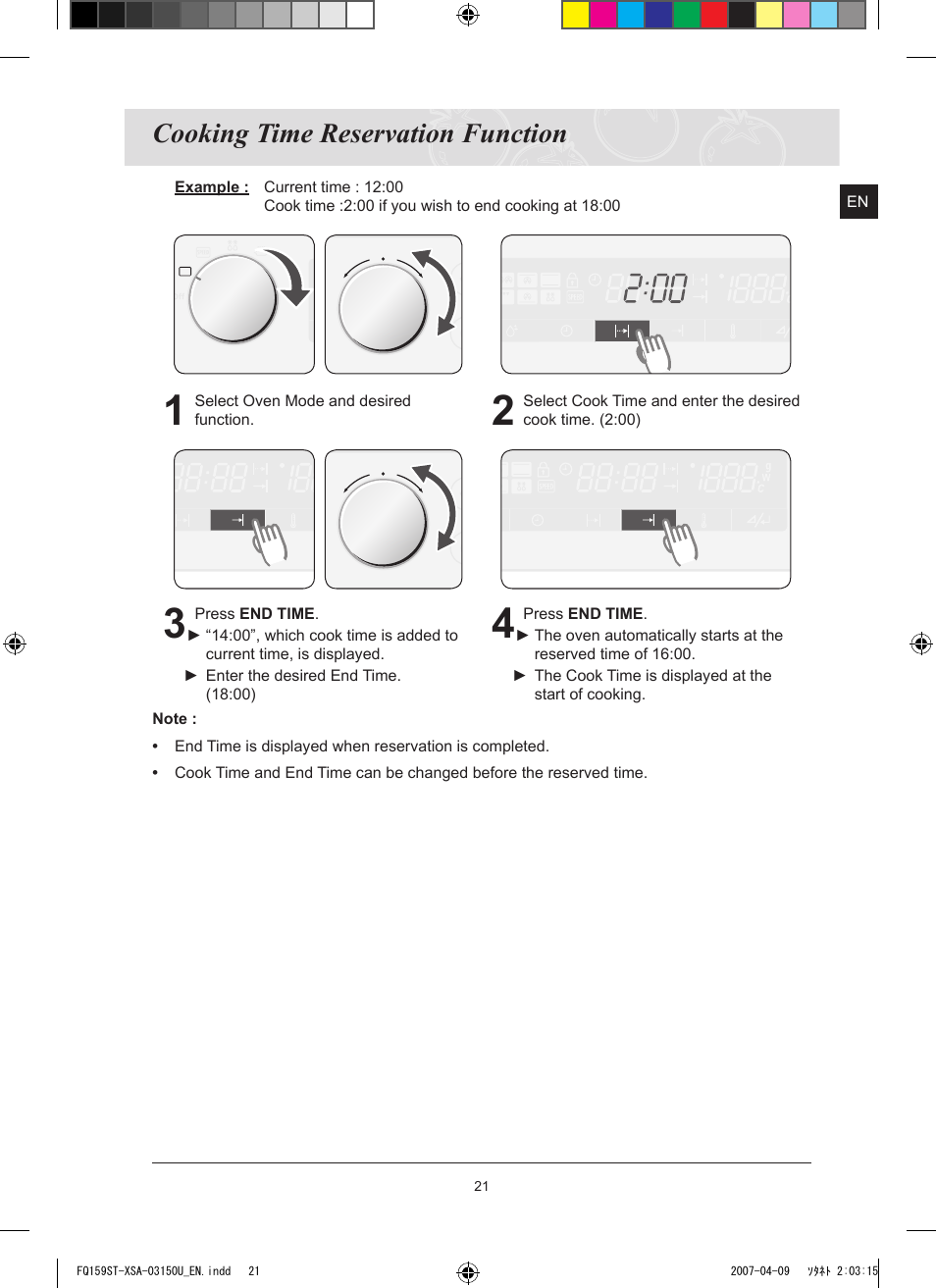 Cooking time reservation function | Samsung FQ159ST User Manual | Page 23 / 48