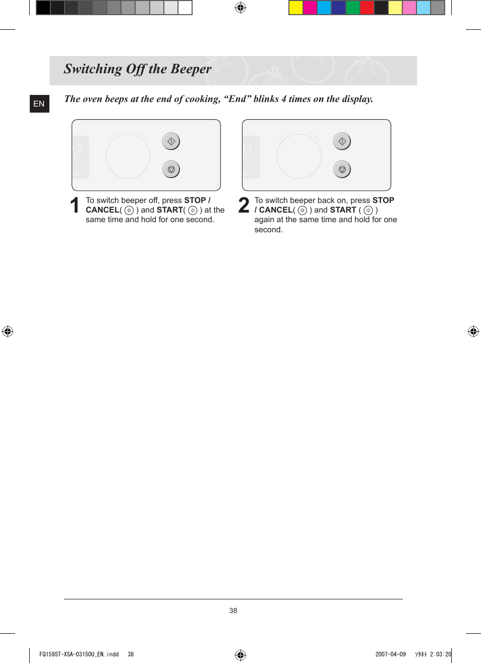 Switching off the beeper | Samsung FQ159ST User Manual | Page 40 / 48