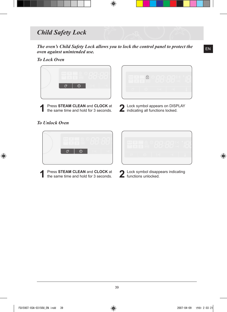 Child safety lock | Samsung FQ159ST User Manual | Page 41 / 48