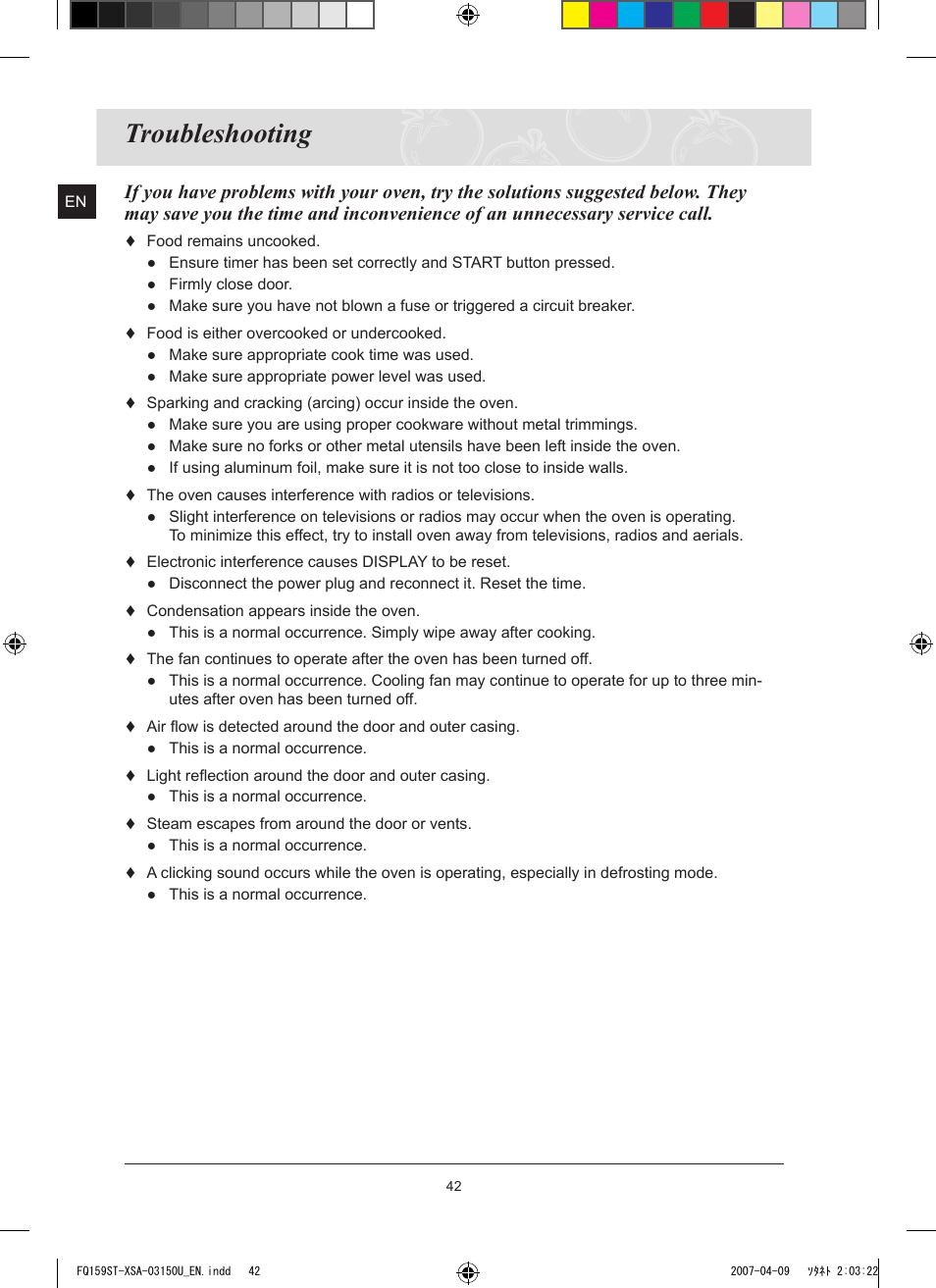 Troubleshooting | Samsung FQ159ST User Manual | Page 44 / 48