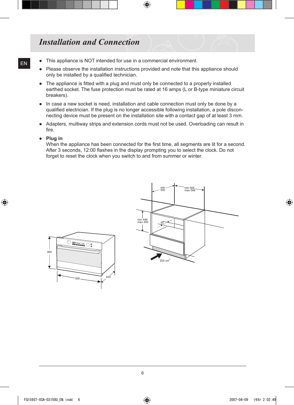 Installation and connection | Samsung FQ159ST User Manual | Page 8 / 48