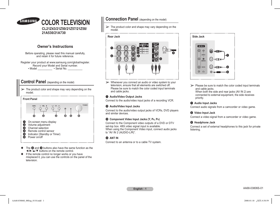 Samsung CL21Z43 User Manual | 8 pages