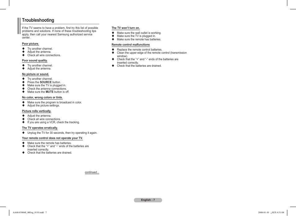 Troubleshooting | Samsung CL21Z43 User Manual | Page 7 / 8