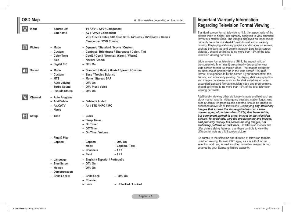 Osd map | Samsung CL21Z43 User Manual | Page 8 / 8