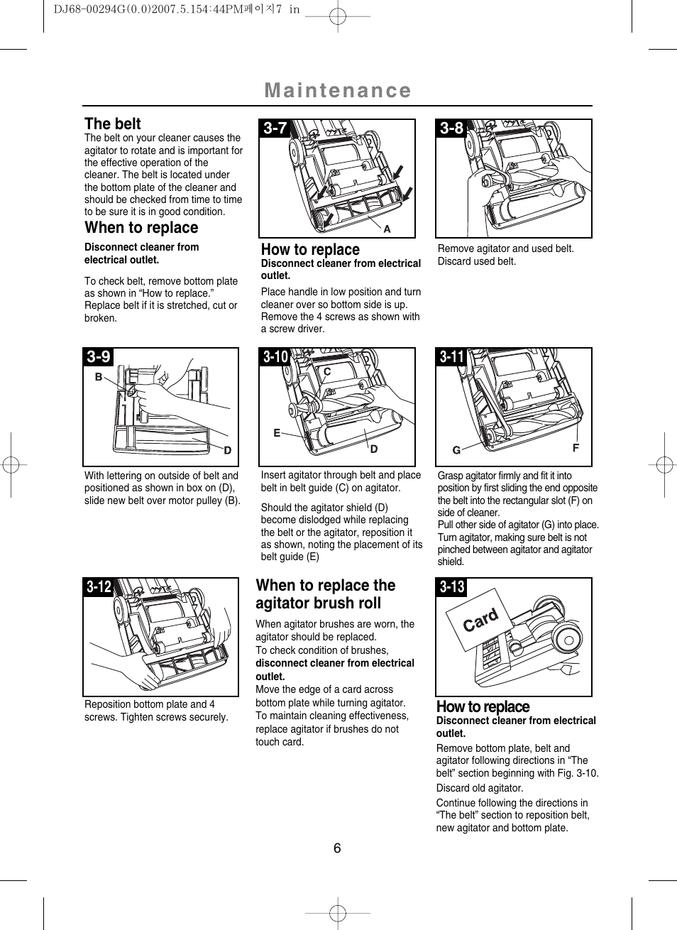 The belt, When to replace, When to replace the agitator brush roll | 9 3-11 how to replace | Samsung SU-2930 Series User Manual | Page 7 / 12