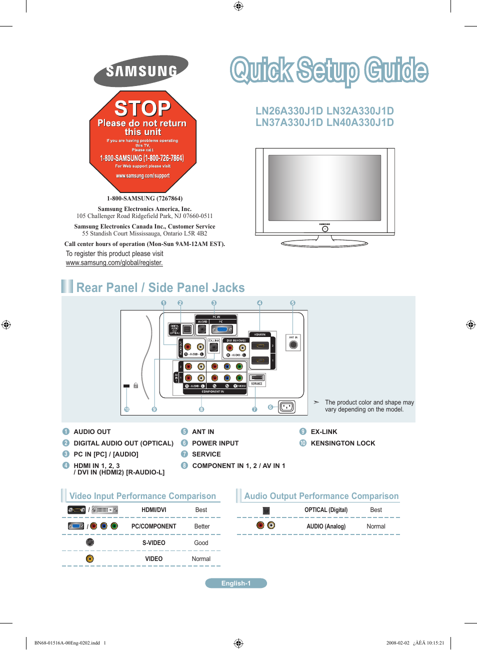 Samsung LN40A330JD User Manual | 12 pages