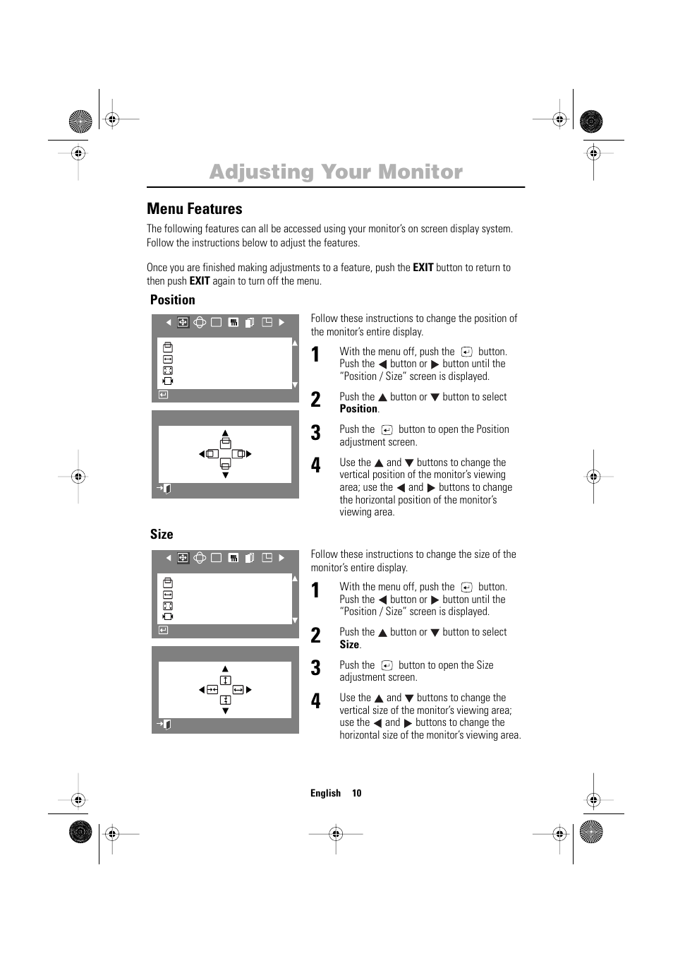 Adjusting your monitor, Menu features | Samsung 1200NF User Manual | Page 12 / 33