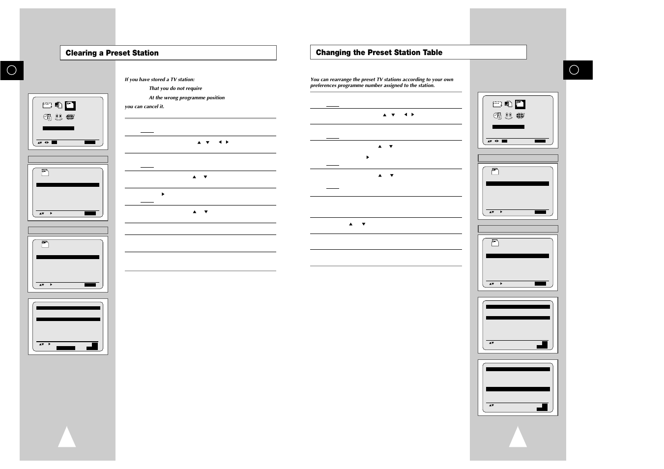 Changing the preset station table, Clearing a preset station | Samsung sv 255B User Manual | Page 12 / 26