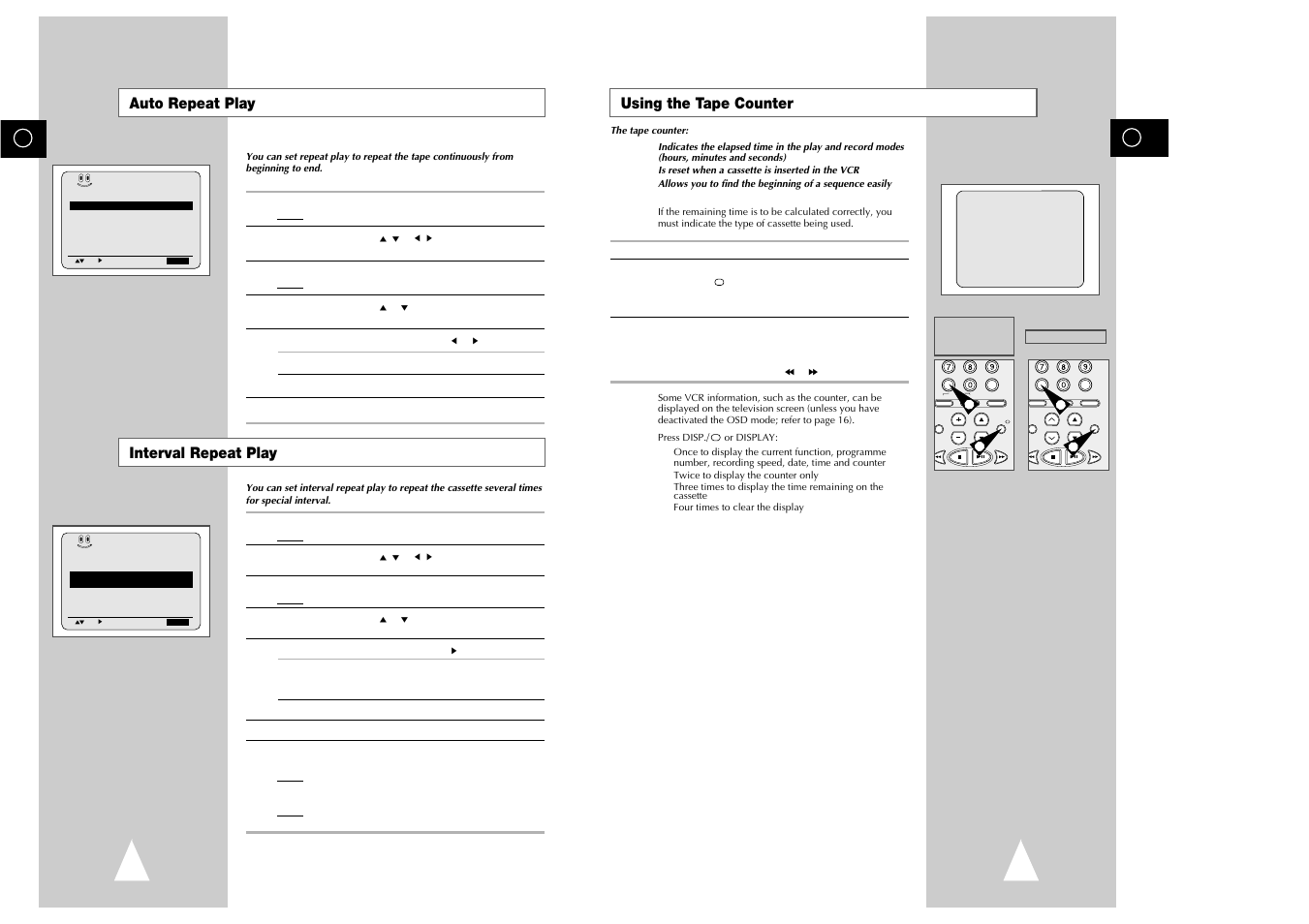 Interval repeat play auto repeat play, Using the tape counter | Samsung sv 255B User Manual | Page 21 / 26