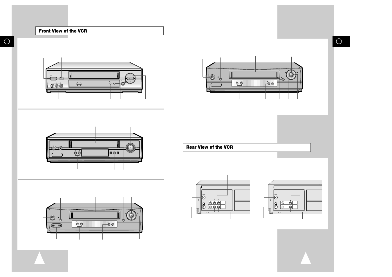 Front view of the vcr rear view of the vcr | Samsung sv 255B User Manual | Page 4 / 26