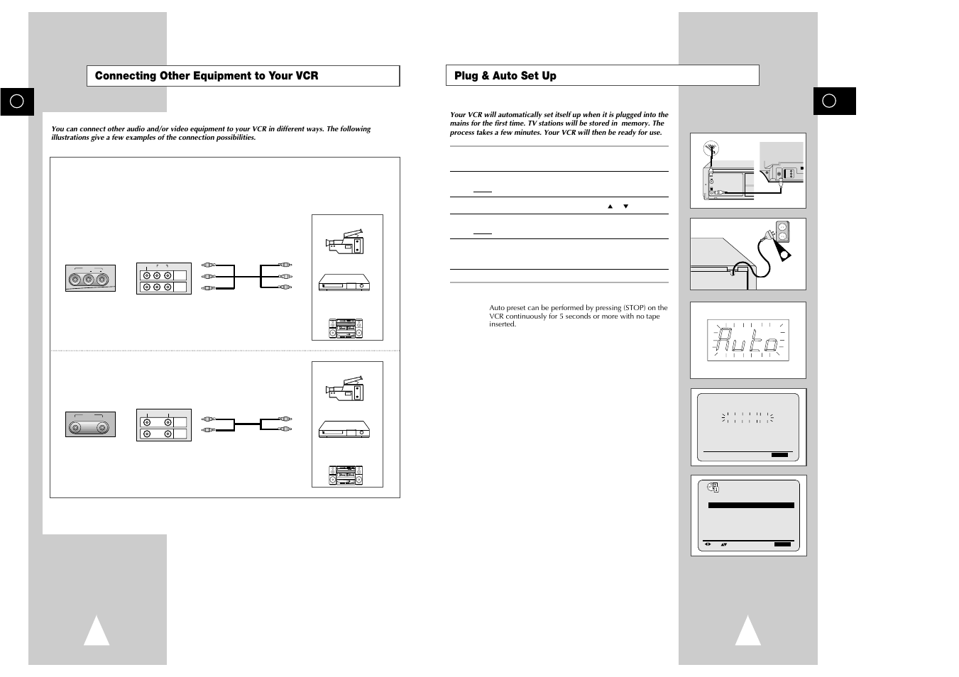 Tv line in 1 video audio line out, Plug & auto set up, Connecting other equipment to your vcr | Samsung sv 255B User Manual | Page 7 / 26