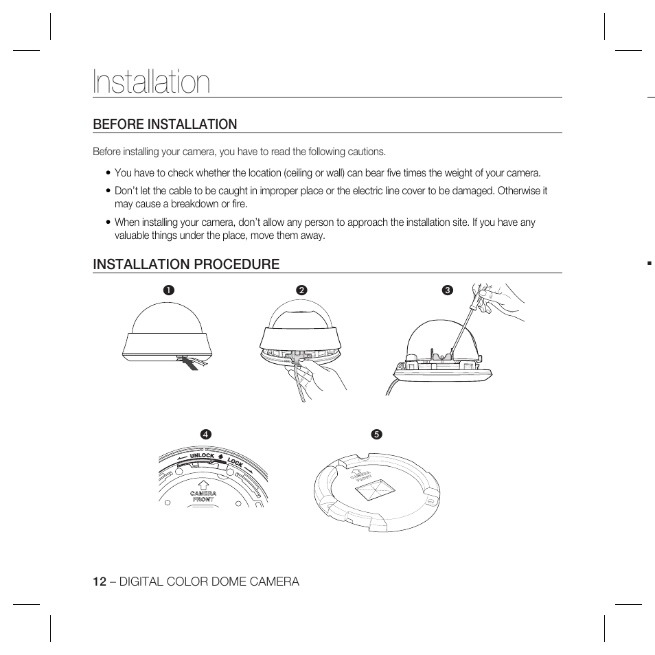 Installation | Samsung SCC-B5367N User Manual | Page 12 / 36