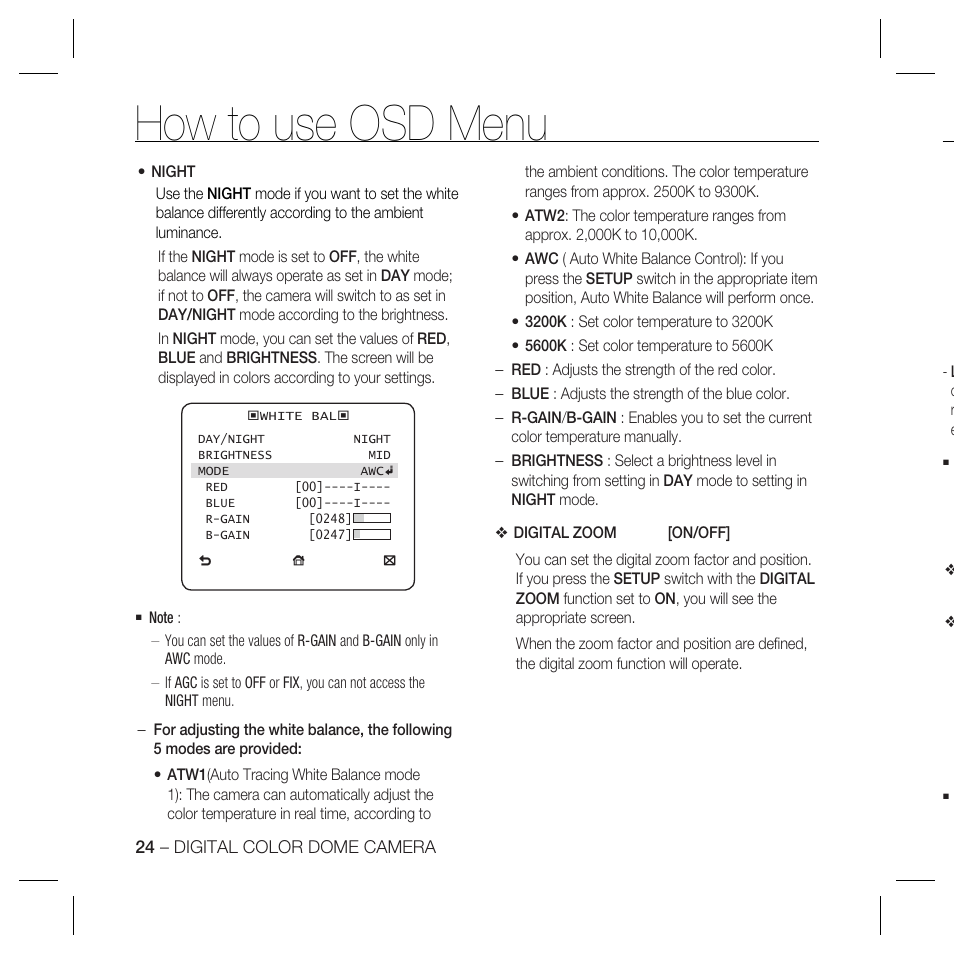 How to use osd menu | Samsung SCC-B5367N User Manual | Page 24 / 36