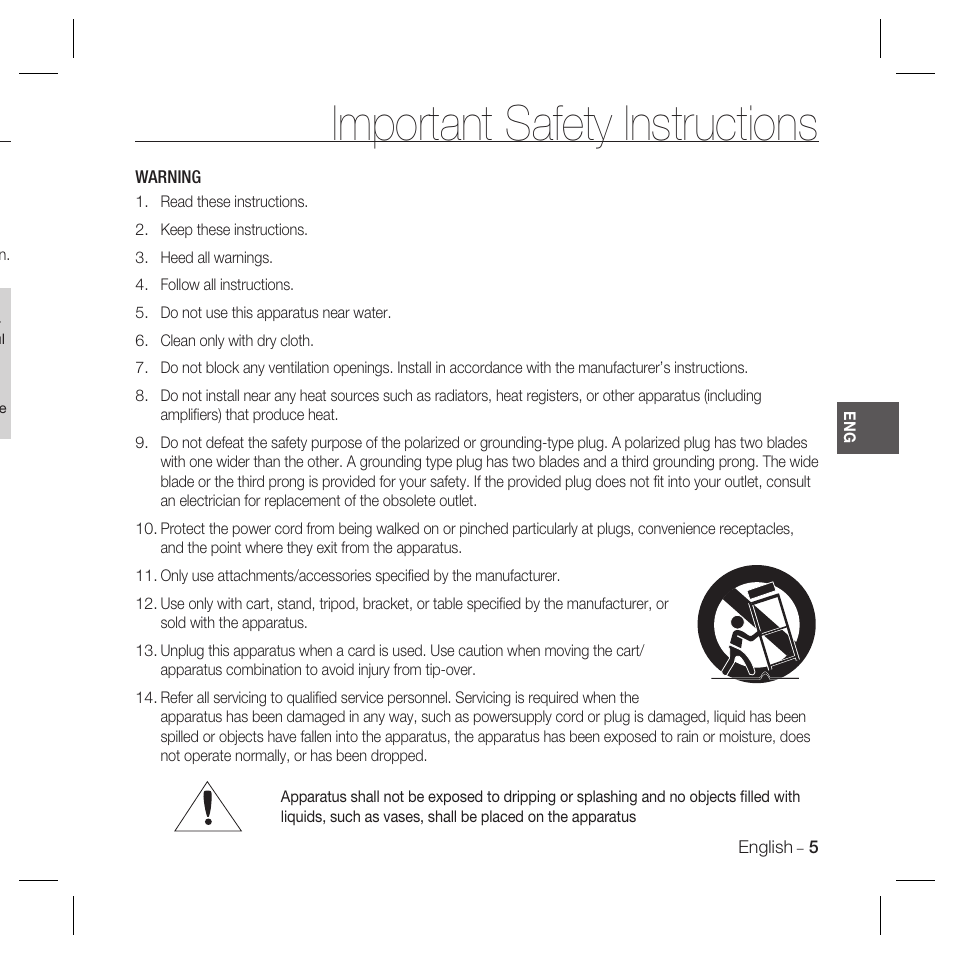 Important safety instructions | Samsung SCC-B5367N User Manual | Page 5 / 36