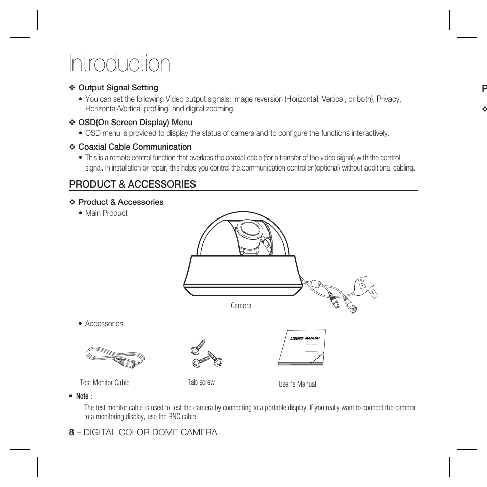 Introduction, Product & accessories | Samsung SCC-B5367N User Manual | Page 8 / 36