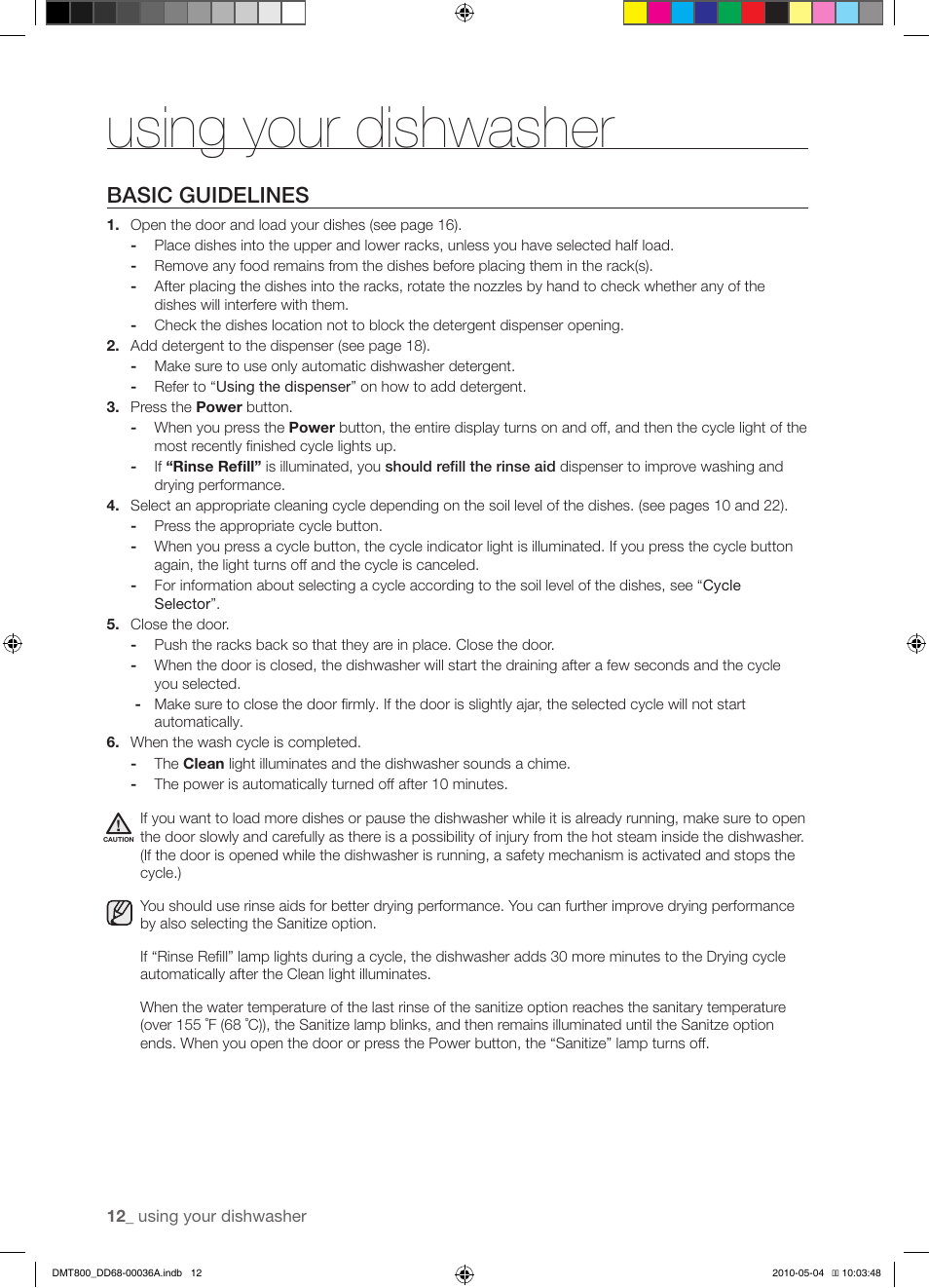 Using your dishwasher, Basic guidelines | Samsung DMT800RHS User Manual | Page 12 / 32