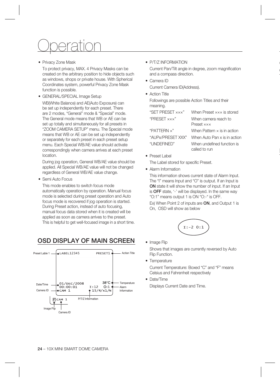 Operation, Osd display of main screen, G o m | Samsung MINI SMART SCC-C7325 User Manual | Page 24 / 43