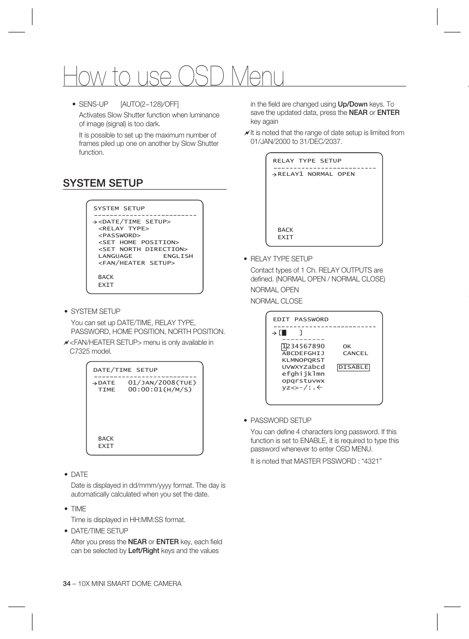 How to use osd menu, System setup | Samsung MINI SMART SCC-C7325 User Manual | Page 34 / 43