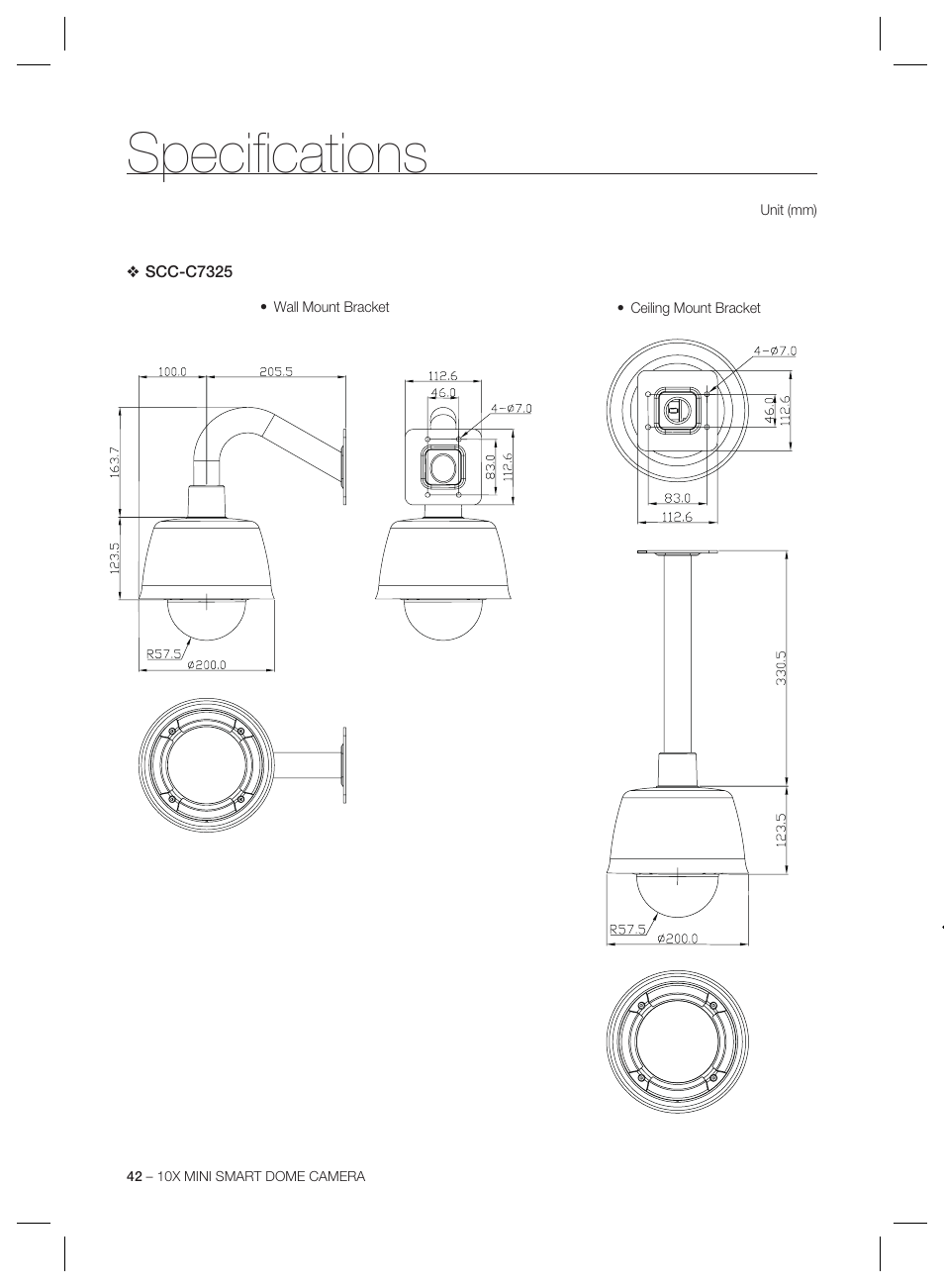 Specifi cations | Samsung MINI SMART SCC-C7325 User Manual | Page 42 / 43