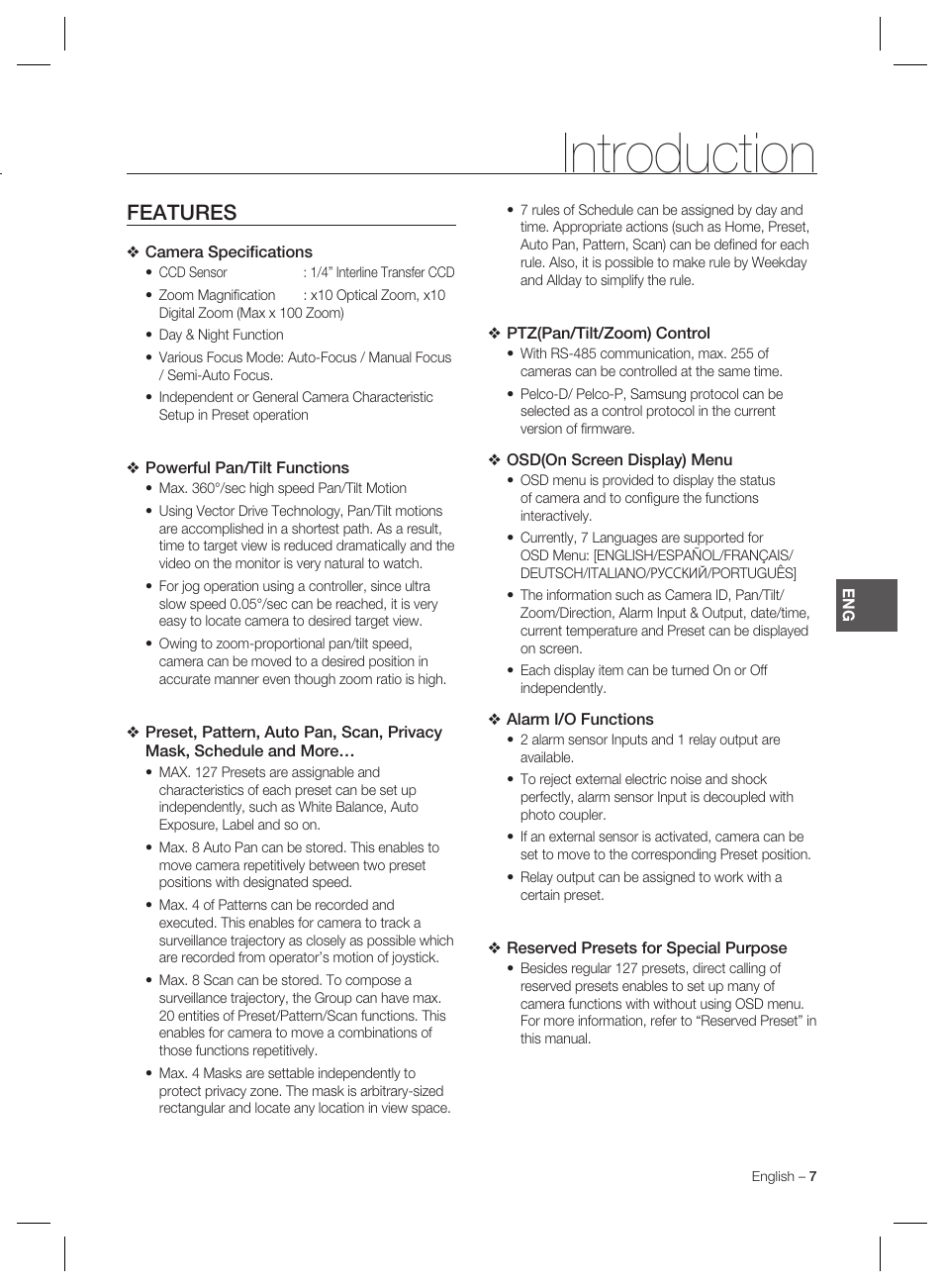 Introduction, Features | Samsung MINI SMART SCC-C7325 User Manual | Page 7 / 43