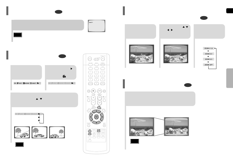 Step function, Zoom (screen enlarge) function, Ez view function | Zoom (screen enlarge) function ez view function, Angle function | Samsung HT-P40 User Manual | Page 19 / 37