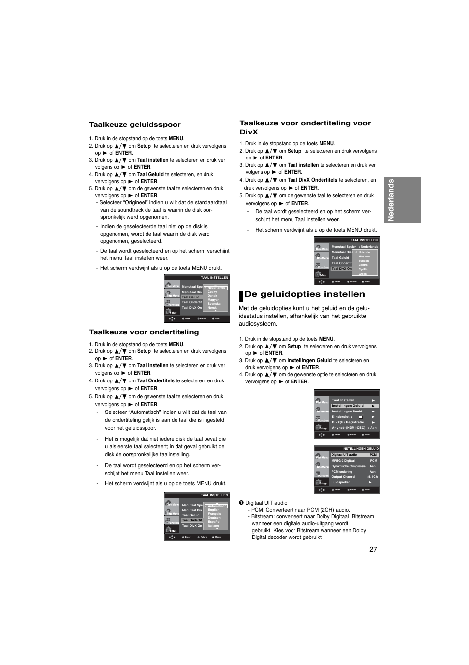 Nederlands, De geluidopties instellen | Samsung DVD-1080PK User Manual | Page 103 / 156