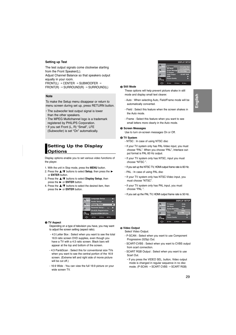 English setting up the display options | Samsung DVD-1080PK User Manual | Page 29 / 156