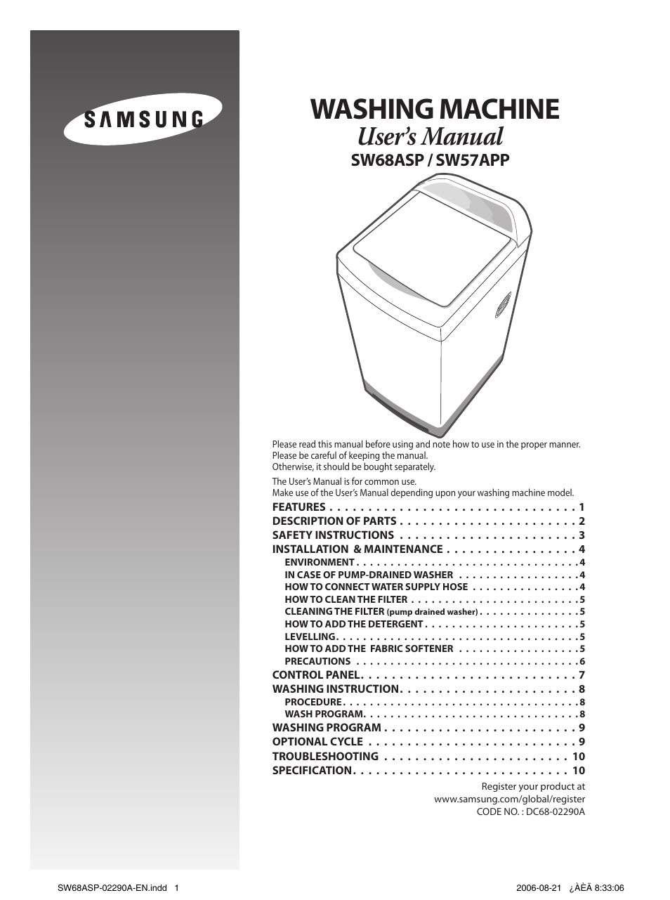 Samsung SW68ASP User Manual | 12 pages