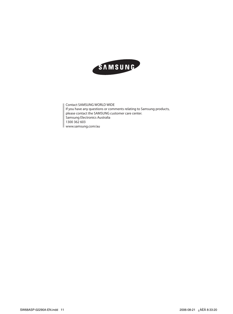 Samsung SW68ASP User Manual | Page 12 / 12