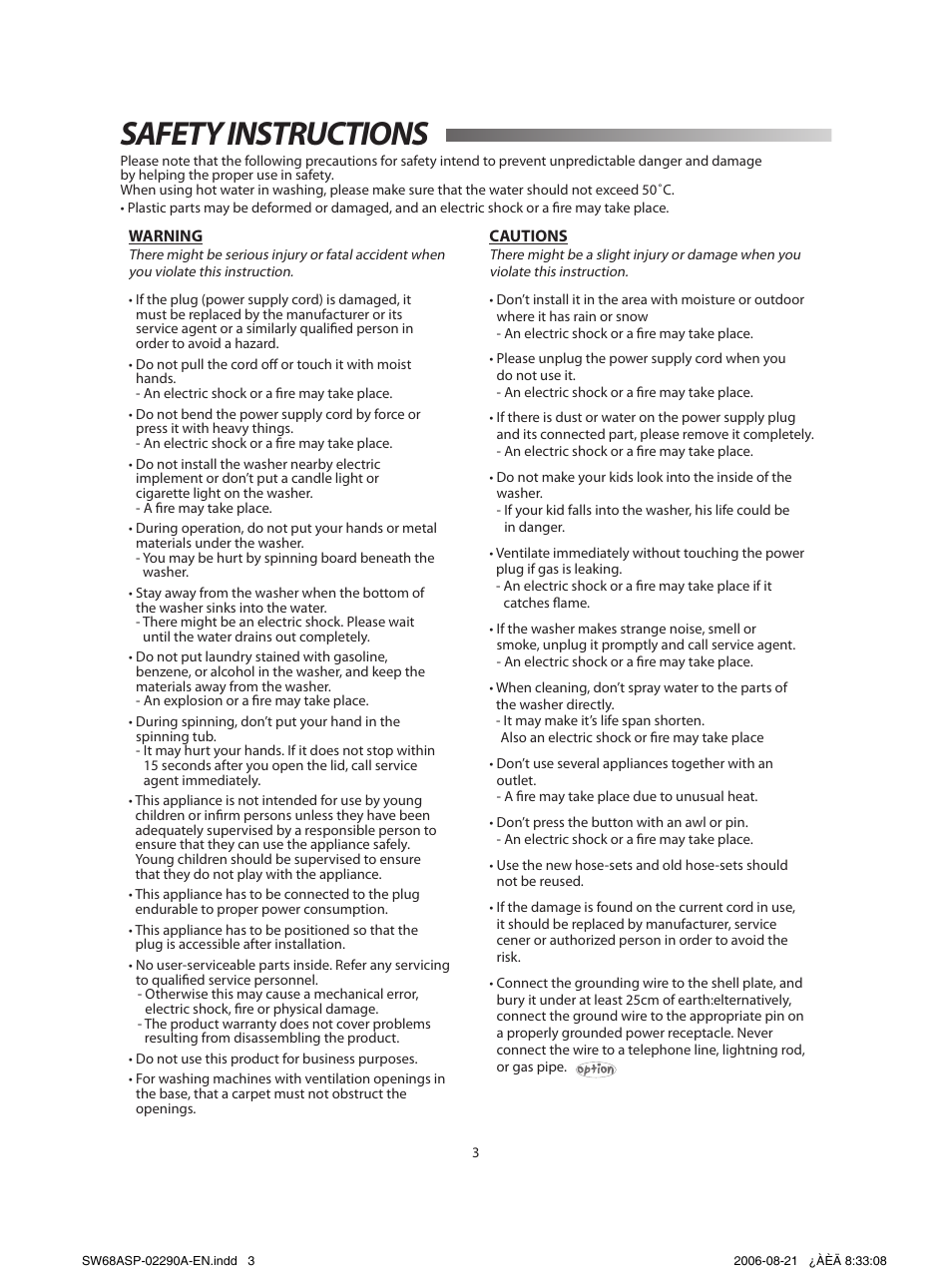 Instruction and maintenance, Safety instructions | Samsung SW68ASP User Manual | Page 4 / 12