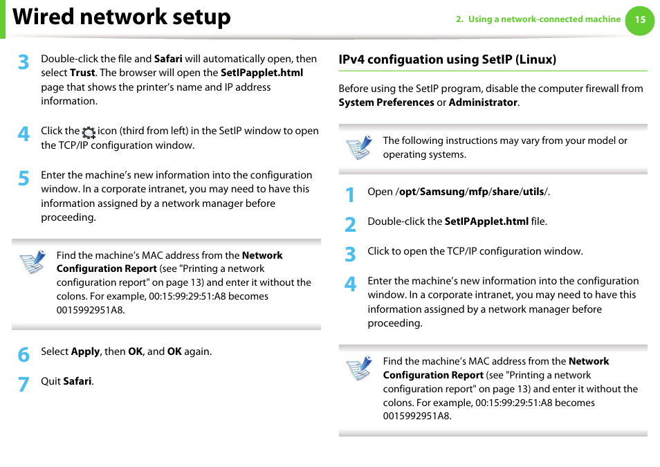 Wired network setup | Samsung ML-331X User Manual | Page 118 / 245