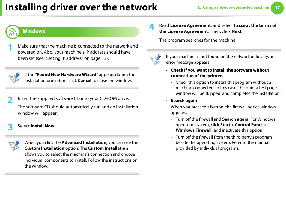 Installing driver over the network, Windows | Samsung ML-331X User Manual | Page 120 / 245