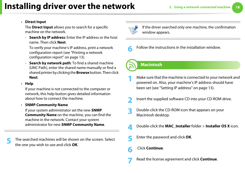 Macintosh, Installing driver over the network | Samsung ML-331X User Manual | Page 121 / 245