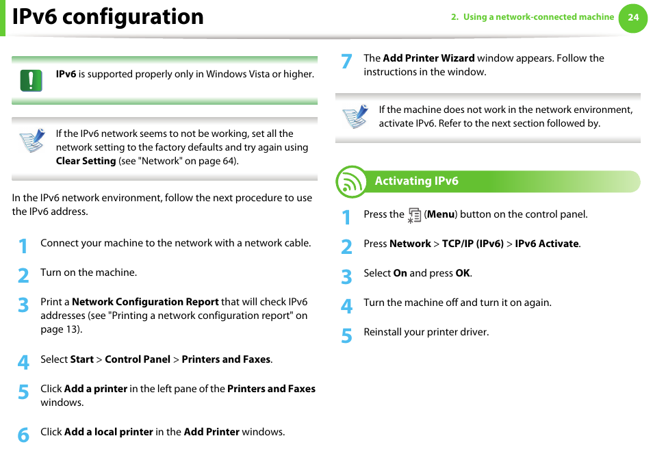 Ipv6 configuration, Activating ipv6 | Samsung ML-331X User Manual | Page 127 / 245