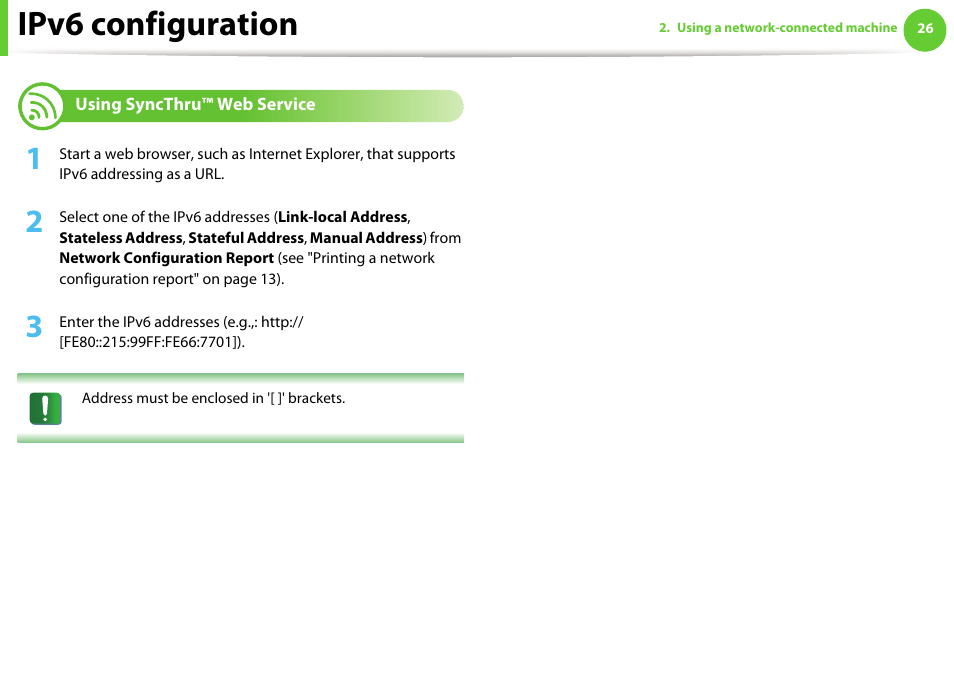 Using syncthru™ web service, Ipv6 configuration | Samsung ML-331X User Manual | Page 129 / 245
