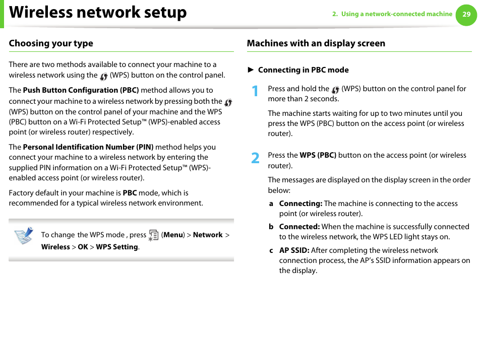 Wireless network setup | Samsung ML-331X User Manual | Page 132 / 245