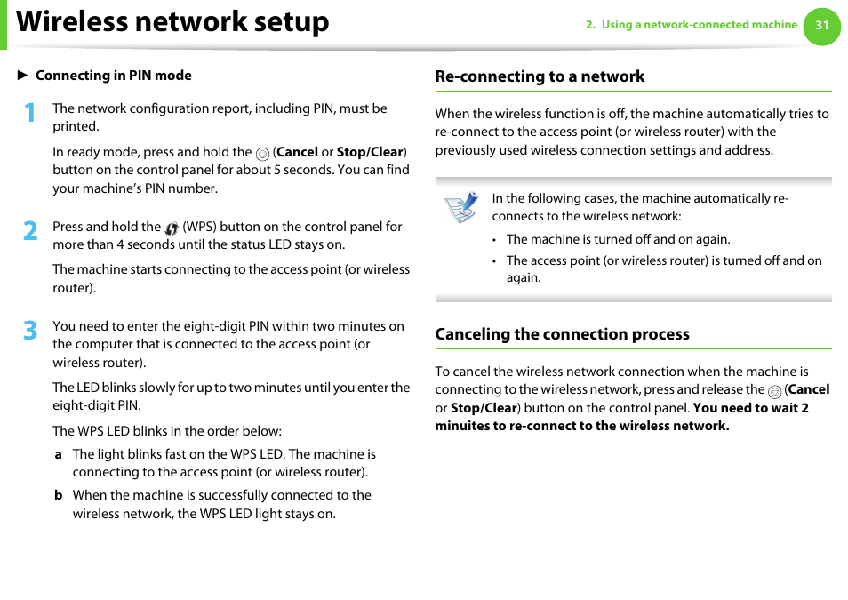 Wireless network setup | Samsung ML-331X User Manual | Page 134 / 245