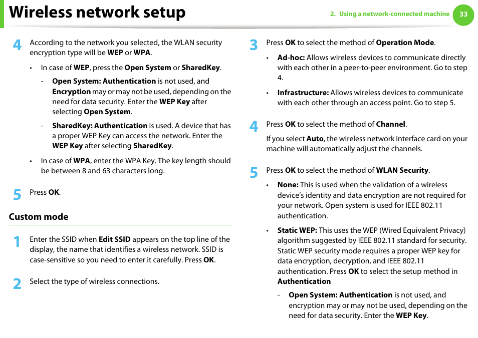 Wireless network setup | Samsung ML-331X User Manual | Page 136 / 245