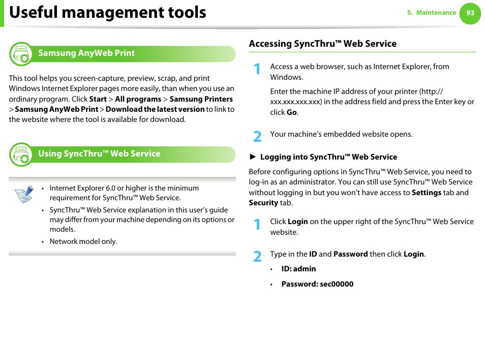 Useful management tools, Samsung anyweb print, Using syncthru™ web service | Samsung ML-331X User Manual | Page 197 / 245