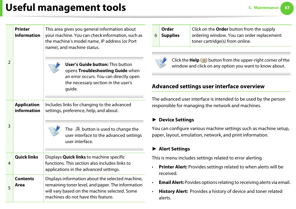 Useful management tools, Advanced settings user interface overview | Samsung ML-331X User Manual | Page 201 / 245
