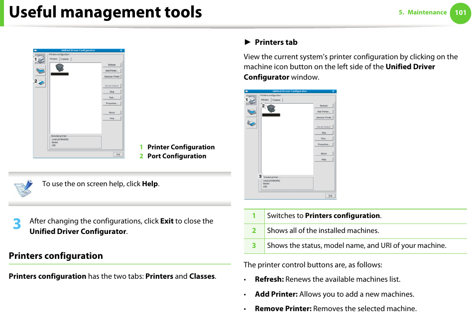 Useful management tools, Printers configuration | Samsung ML-331X User Manual | Page 205 / 245