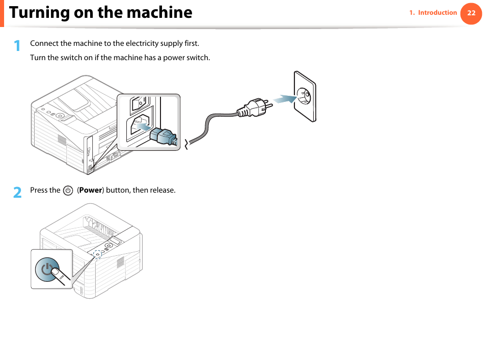 Turning on the machine | Samsung ML-331X User Manual | Page 22 / 245
