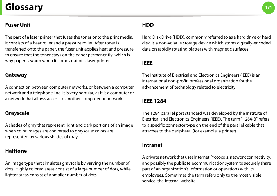 Glossary | Samsung ML-331X User Manual | Page 235 / 245