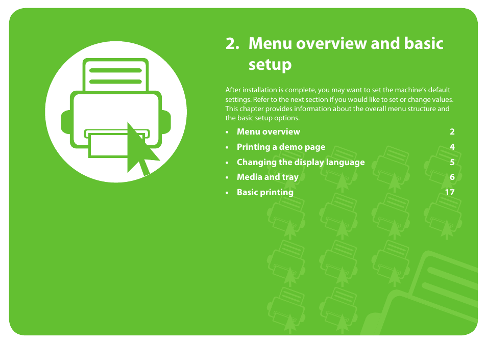 Menu overview and basic setup | Samsung ML-331X User Manual | Page 25 / 245