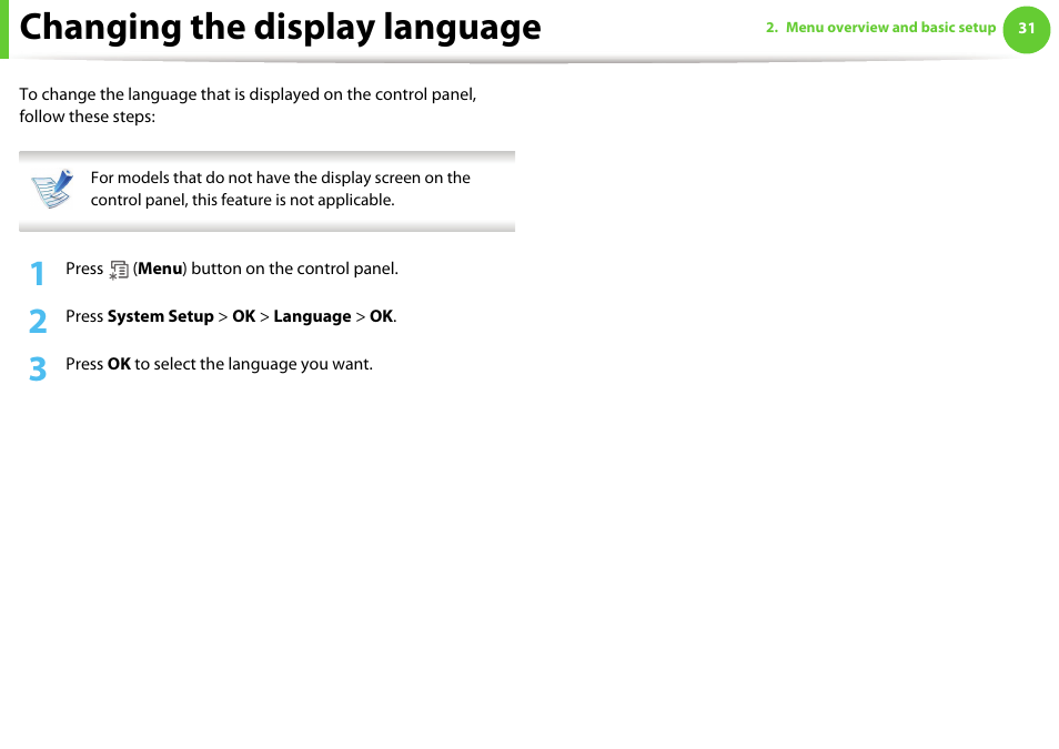 Changing the display language | Samsung ML-331X User Manual | Page 29 / 245