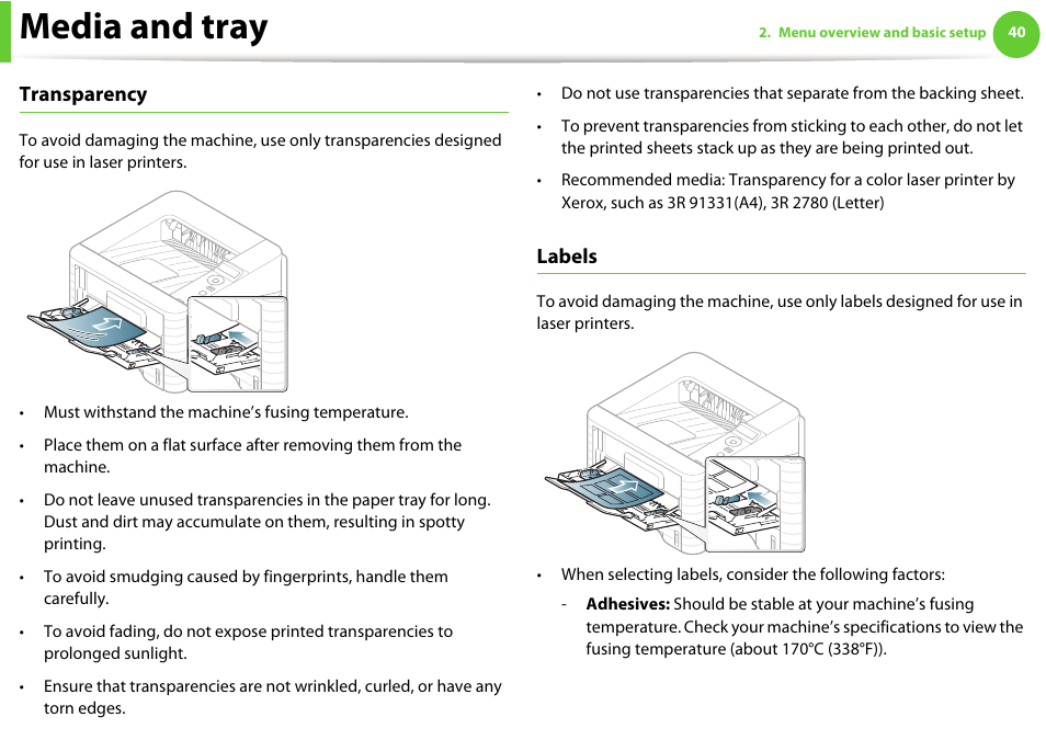 Media and tray | Samsung ML-331X User Manual | Page 38 / 245