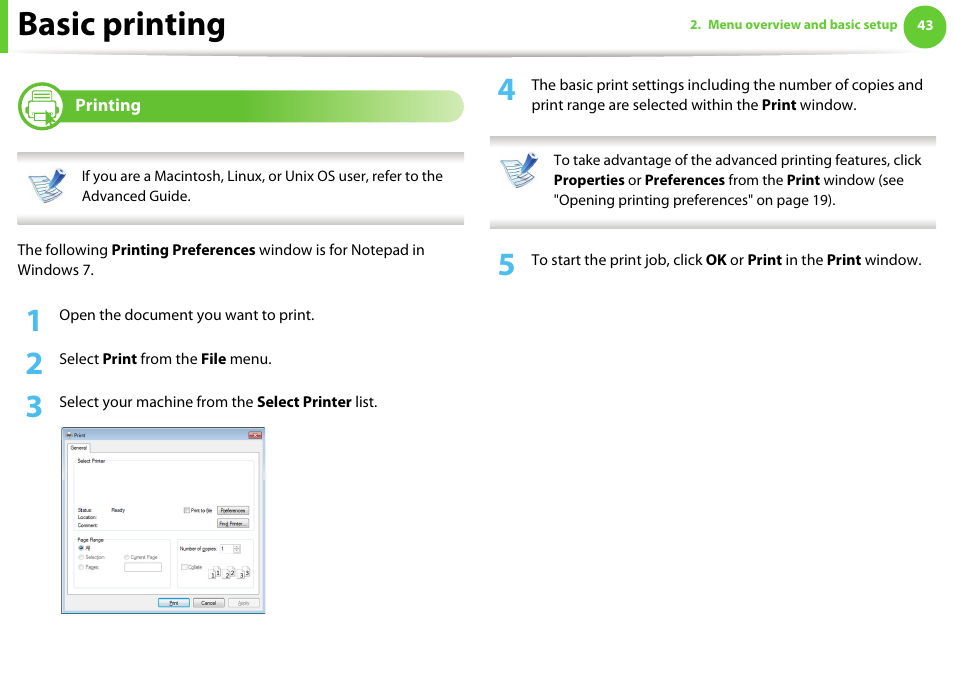 Basic printing, Printing | Samsung ML-331X User Manual | Page 41 / 245