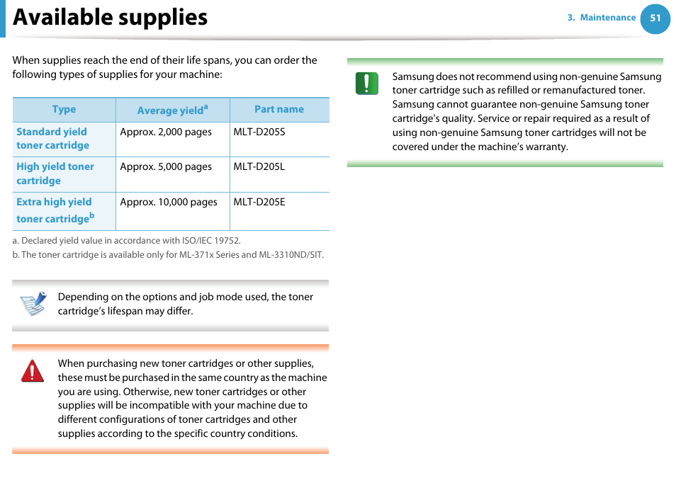 Available supplies | Samsung ML-331X User Manual | Page 49 / 245
